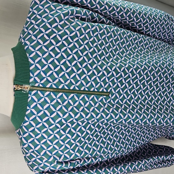 Addison Bay Long Sleeve Vine Dress: Geo Trelis- Green/Pink/Teal - Picture 7 of 15